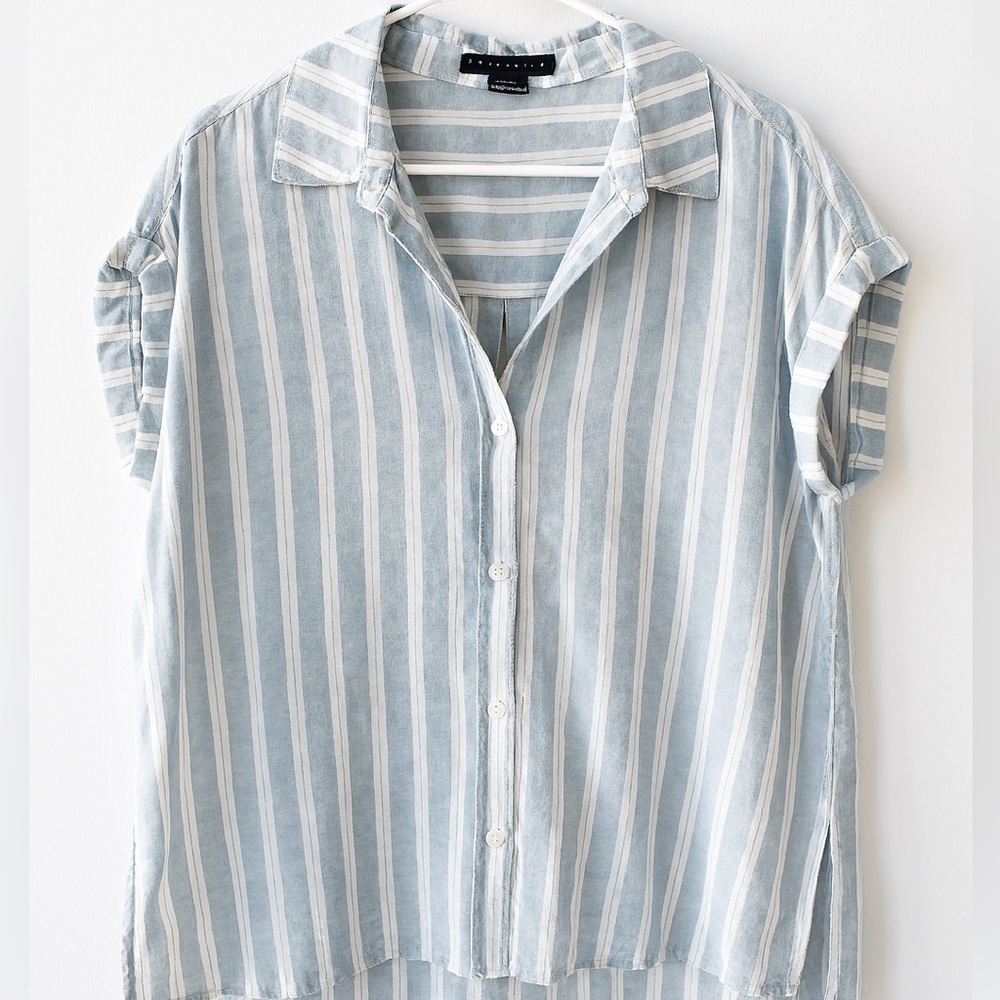 Sanctuary Linen Blend Striped Button Shirt | S